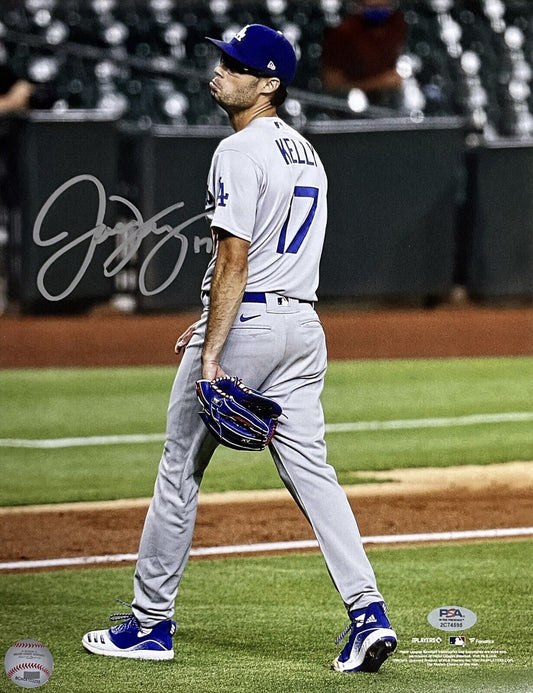 JOE KELLY DODGERS SIGNED 11X14 POUTY FACE VS ASTROS CARLOS CORREA PHOTO SLVR PSA