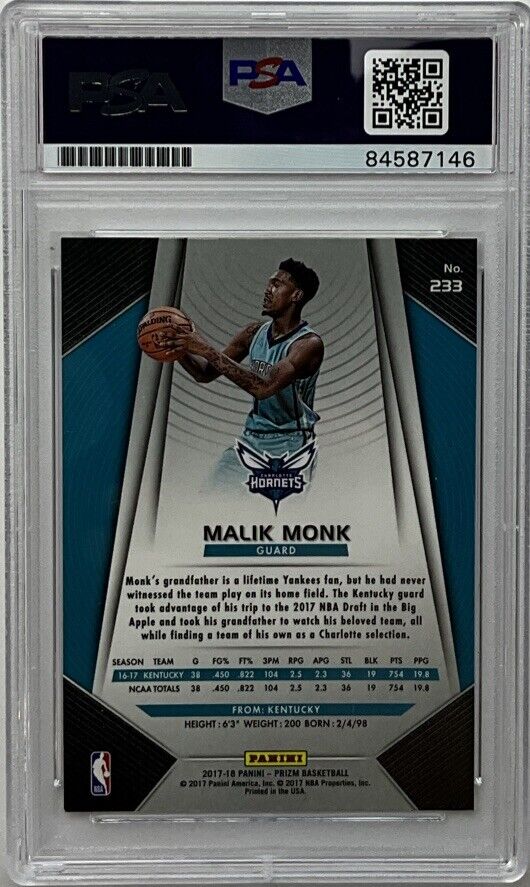 MALIK MONK SIGNED HORNETS PANINI PRIZM #233 RC PSA SLABBED ITP 84587146