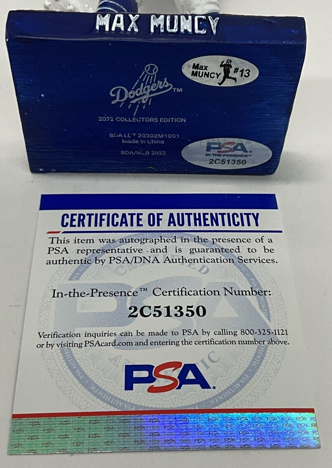 MAX MUNCY 2020 WS CHAMP SIGNED DODGERS 2022 SGA BOBBLEHEAD PSA 2C51350