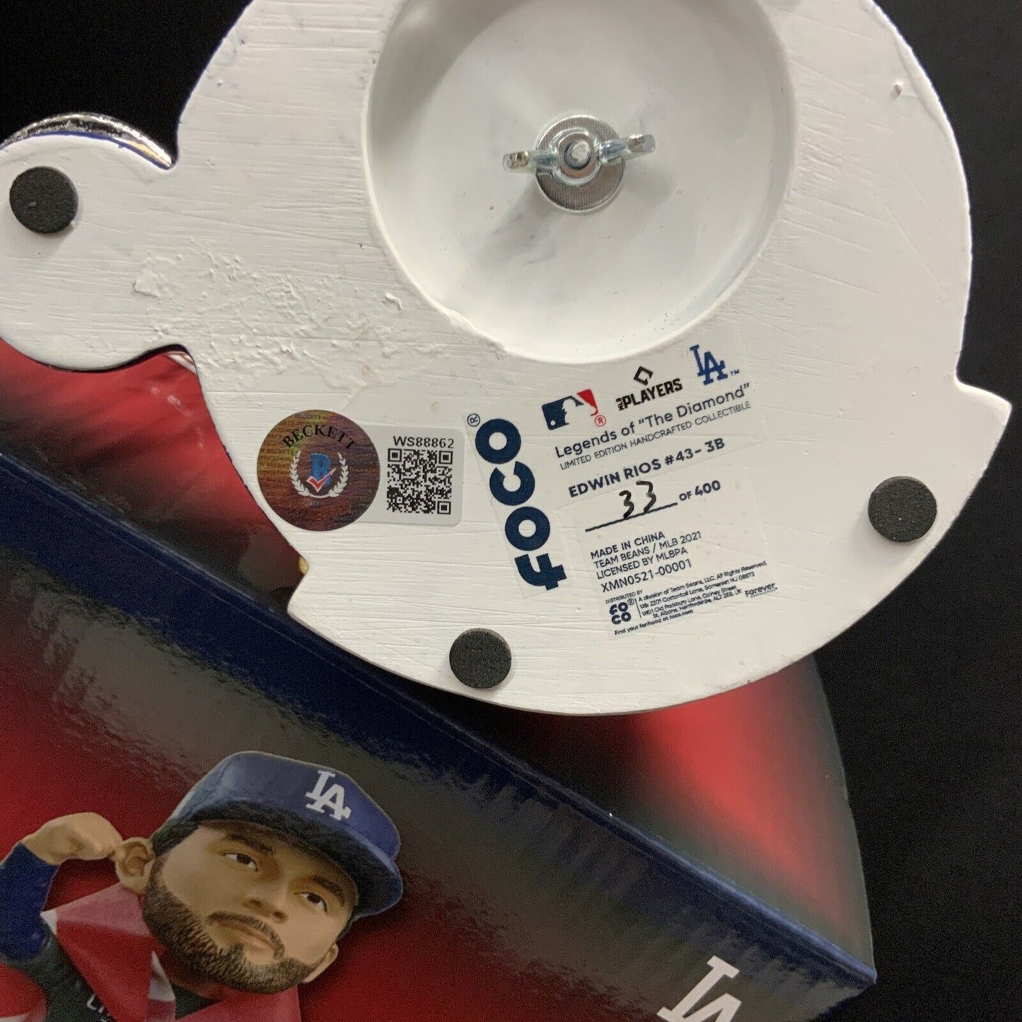 EDWIN RIOS DODGERS SIGNED CHAMPIONSHIP BOBBLEHEAD "PODER BORICUA" BAS WS88862