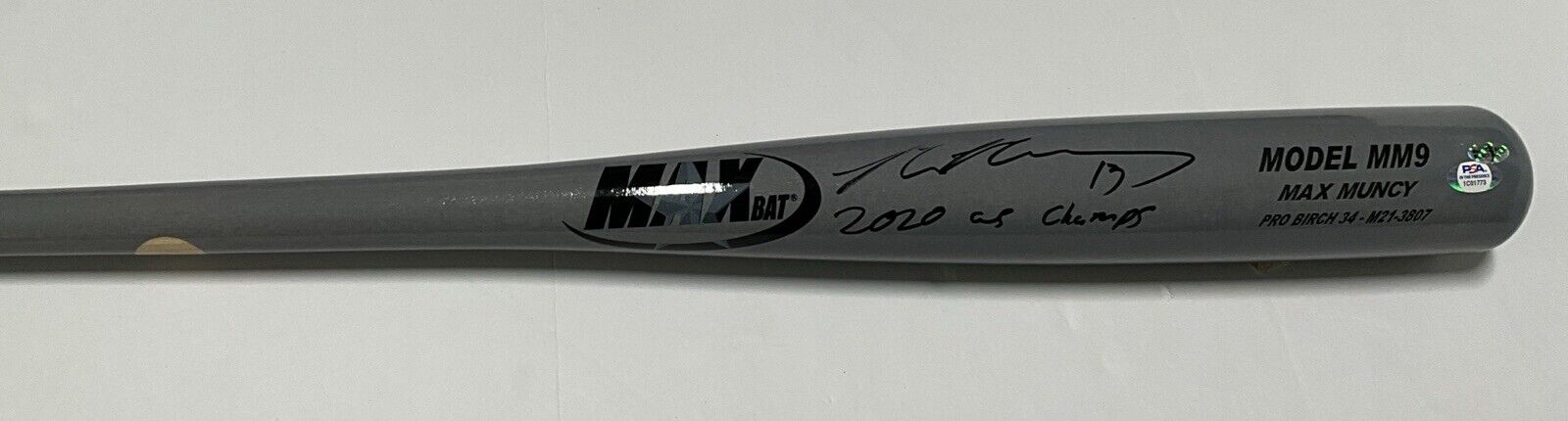 MAX MUNCY DODGERS SIGNED MAXBAT GAME MODEL BAT "2020 WS CHAMPS" INSC PSA 1C01773