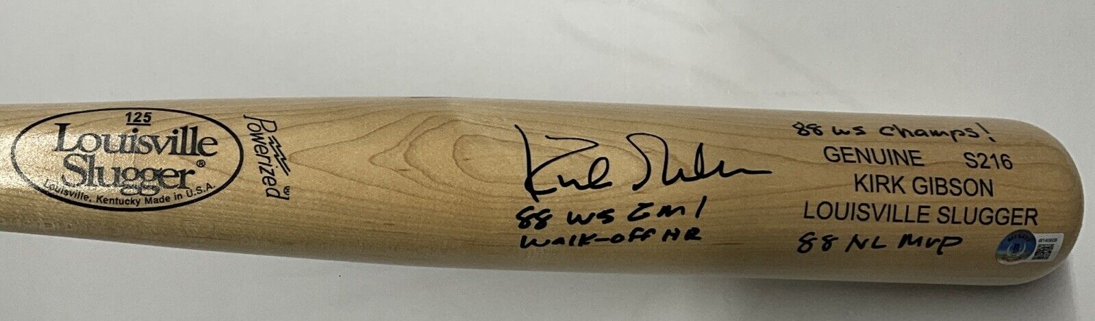 DODGERS KIRK GIBSON SIGNED LOUISVILLE GAME MODEL BAT 3 INSCRIPTIONS" BAS W140608