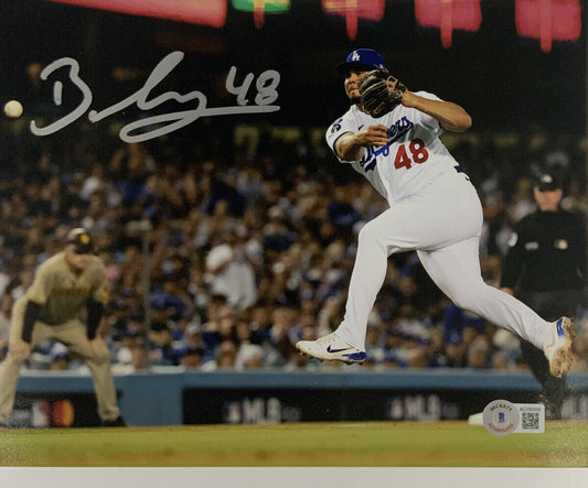 BRUSDAR GRATEROL DODGERS SIGNED 8X10 JUMPING THROW PHOTO SILVER BECKETT