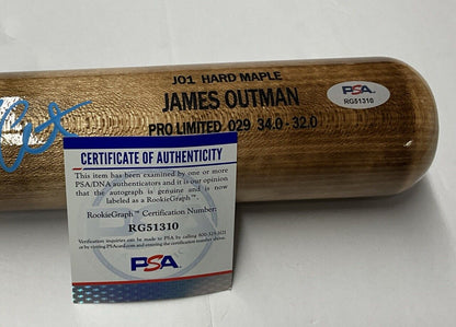 JAMES OUTMAN DODGERS SIGNED MARK LUMBER GAME MODEL J01 MAPLE BAT PSA RG51310