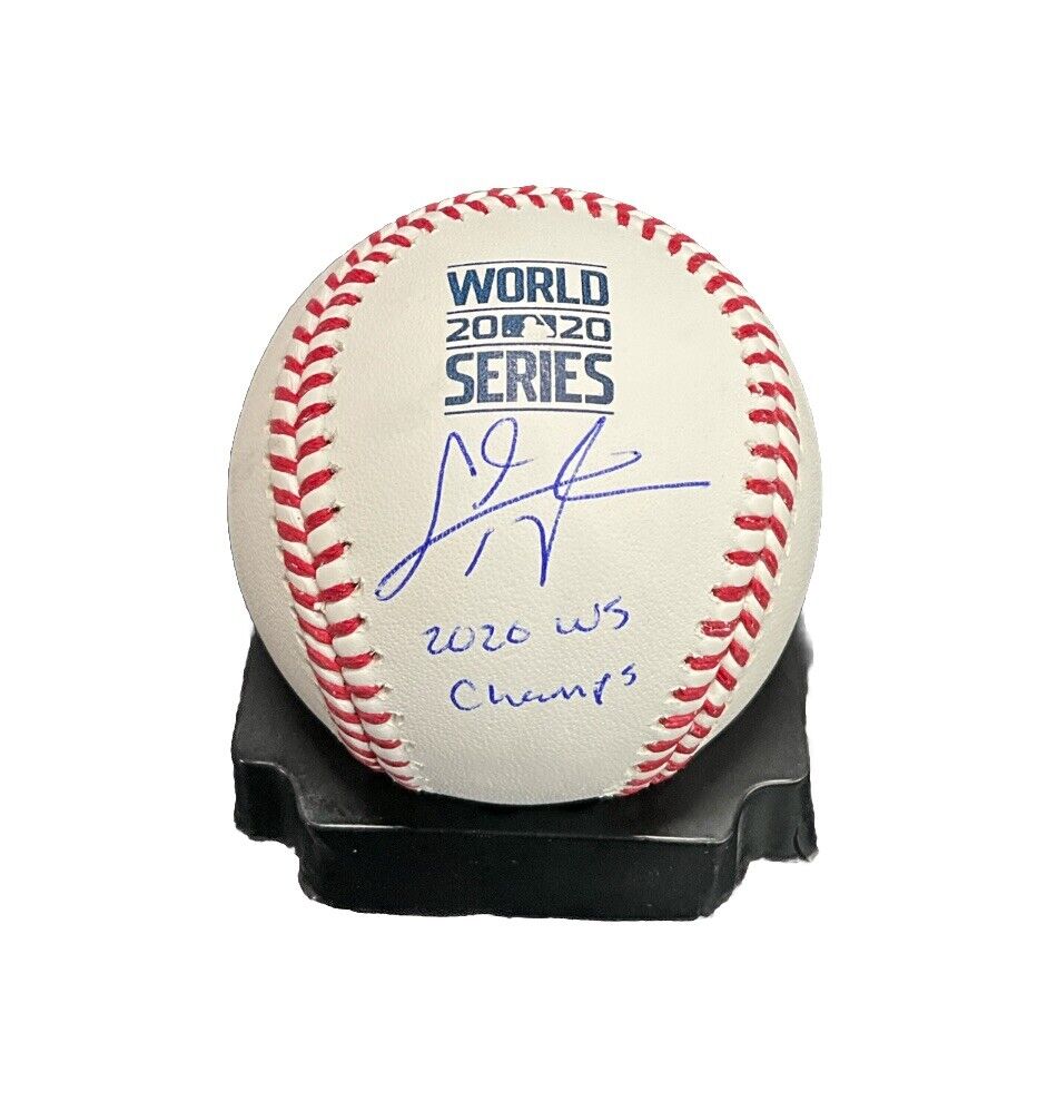 CHRIS TAYLOR DODGERS SIGNED 2020 WORLD SERIES BASEBALL "2020 WS CHAMPS" INSC PSA