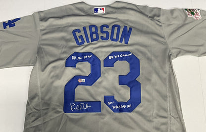 KIRK GIBSON SIGNED DODGERS 88 WS JERSEY  "GM 1 WALKOFF HR, 88 NL MVP BAS WN40747