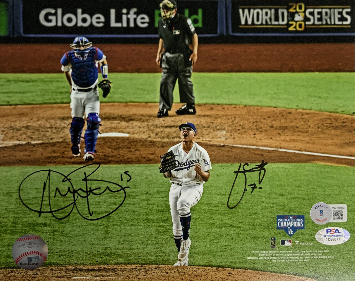 AUSTIN BARNES & JULIO URIAS DODGERS SIGNED 2020 WS LAST OUT 8X10 PHOTO BAS PSA