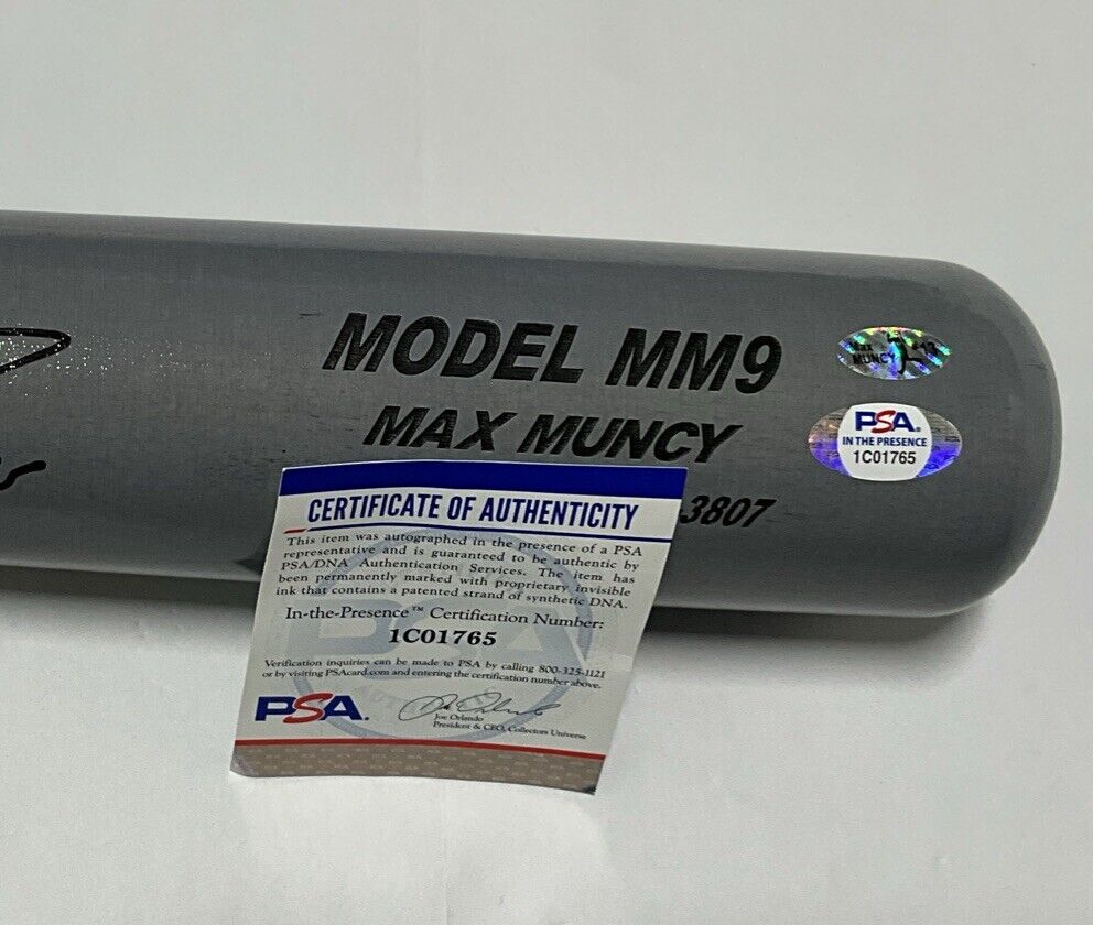 MAX MUNCY DODGERS SIGNED MAXBAT GAME MODEL BAT "2020 WS CHAMPS" INSC PSA 1C01765