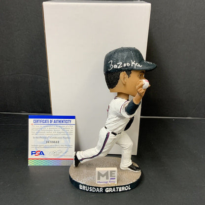 BRUSDAR GRATEROL DODGERS SIGNED MIRACLE MUSSELS BOBBLEHEAD "BAZOOKA" PSA 1C13512