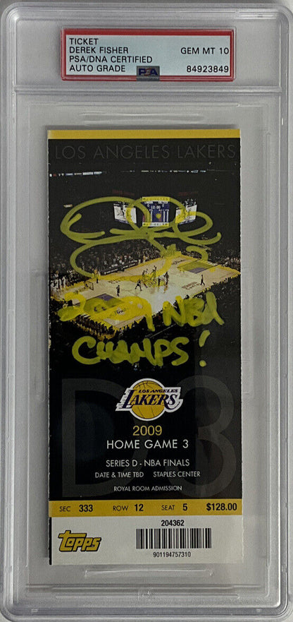 DEREK FISHER SIGNED 2009 NBA FINALS TICKET STUB PSA 84923849 AUTO GRADE GM MT 10