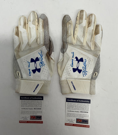 DJ PETERS DODGERS TIGERS SIGNED GAME USED BATTING GLOVES PSA RG15838/39