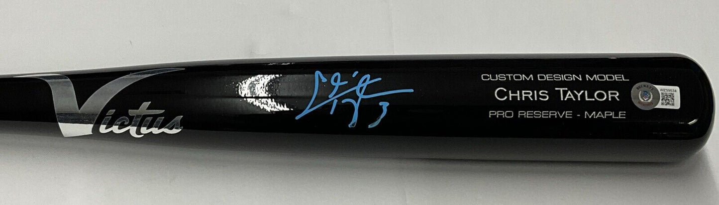 CHRIS TAYLOR DODGERS SIGNED VICTUS GAME MODEL CUSTOM BLACK BAT BAS ITP WZ59534