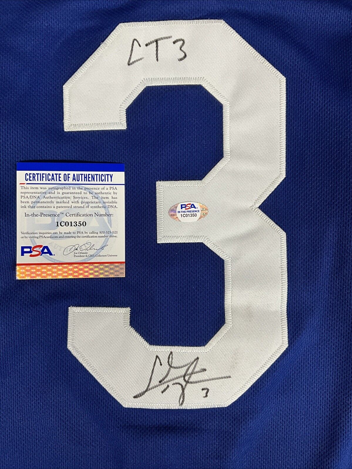 CHRIS TAYLOR DODGERS SIGNED CITY CONNECT JERSEY "CT3" INSCRIPTION PSA 1C01350