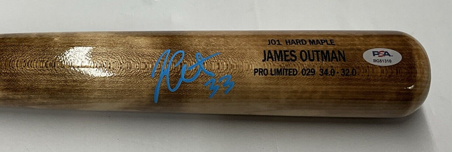 JAMES OUTMAN DODGERS SIGNED MARK LUMBER GAME MODEL J01 MAPLE BAT PSA RG51310