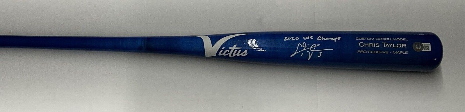 CHRIS TAYLOR DODGERS SIGNED VICTUS MODEL BLUE BAT "2020 WS CHAMPS" BAS WZ59549