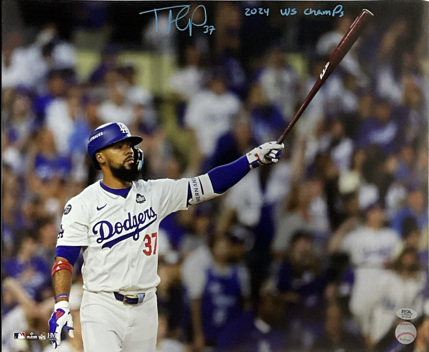 TEOSCAR HERNANDEZ DODGERS SIGNED 16X20 2024 WS PHOTO "2024 WS CHAMPS" INSC PSA