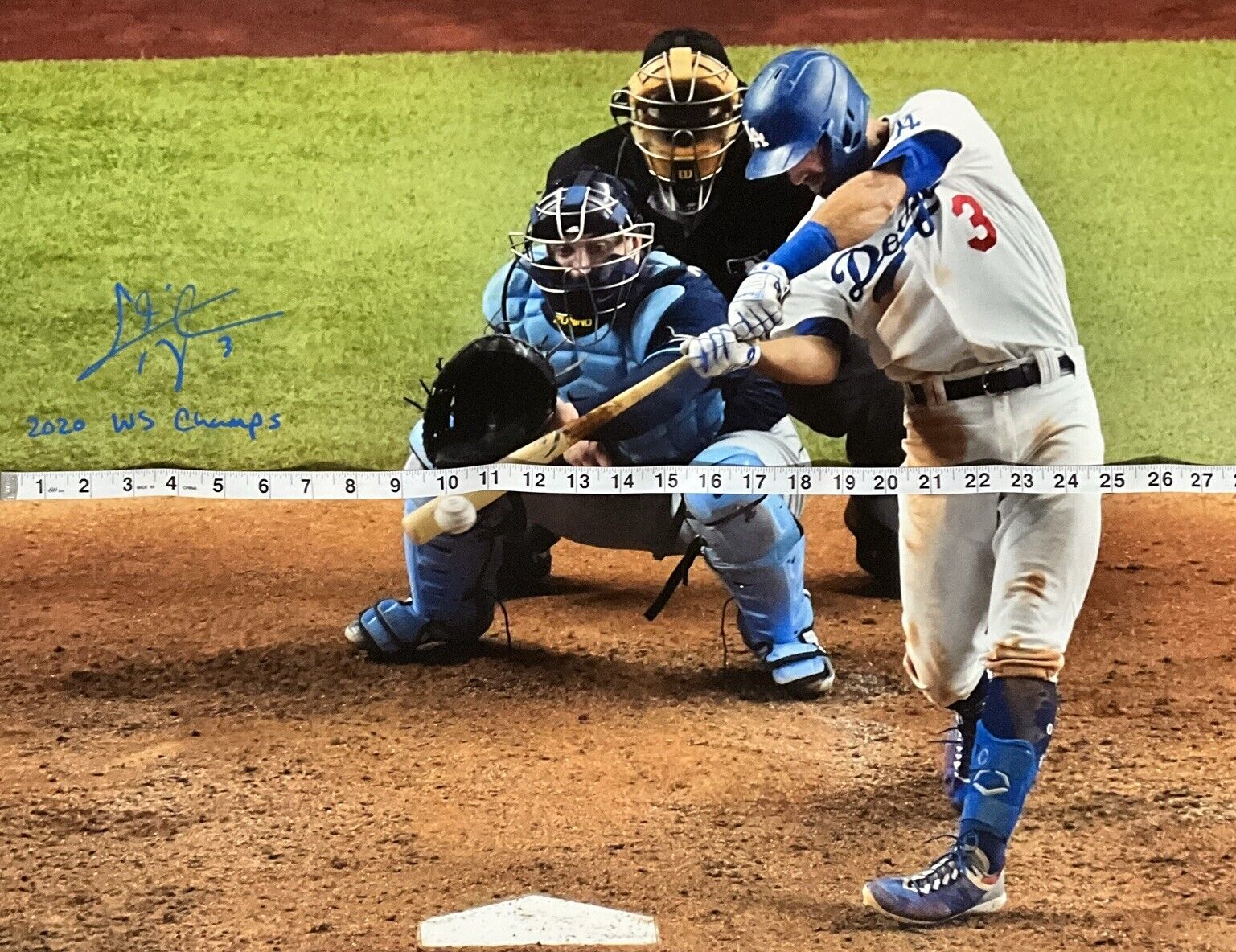 CHRIS TAYLOR DODGERS SIGNED 22X33 WS HOMERUN CANVAS "2020 WS CHAMPS" PSA 1C01425