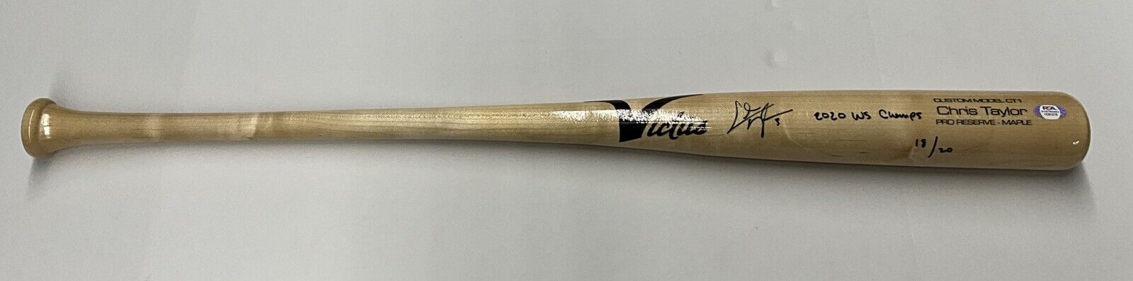 18/20 CHRIS TAYLOR DODGERS SIGNED VICTUS GAME MODEL BAT "2020 WS CHAMPS" INS PSA