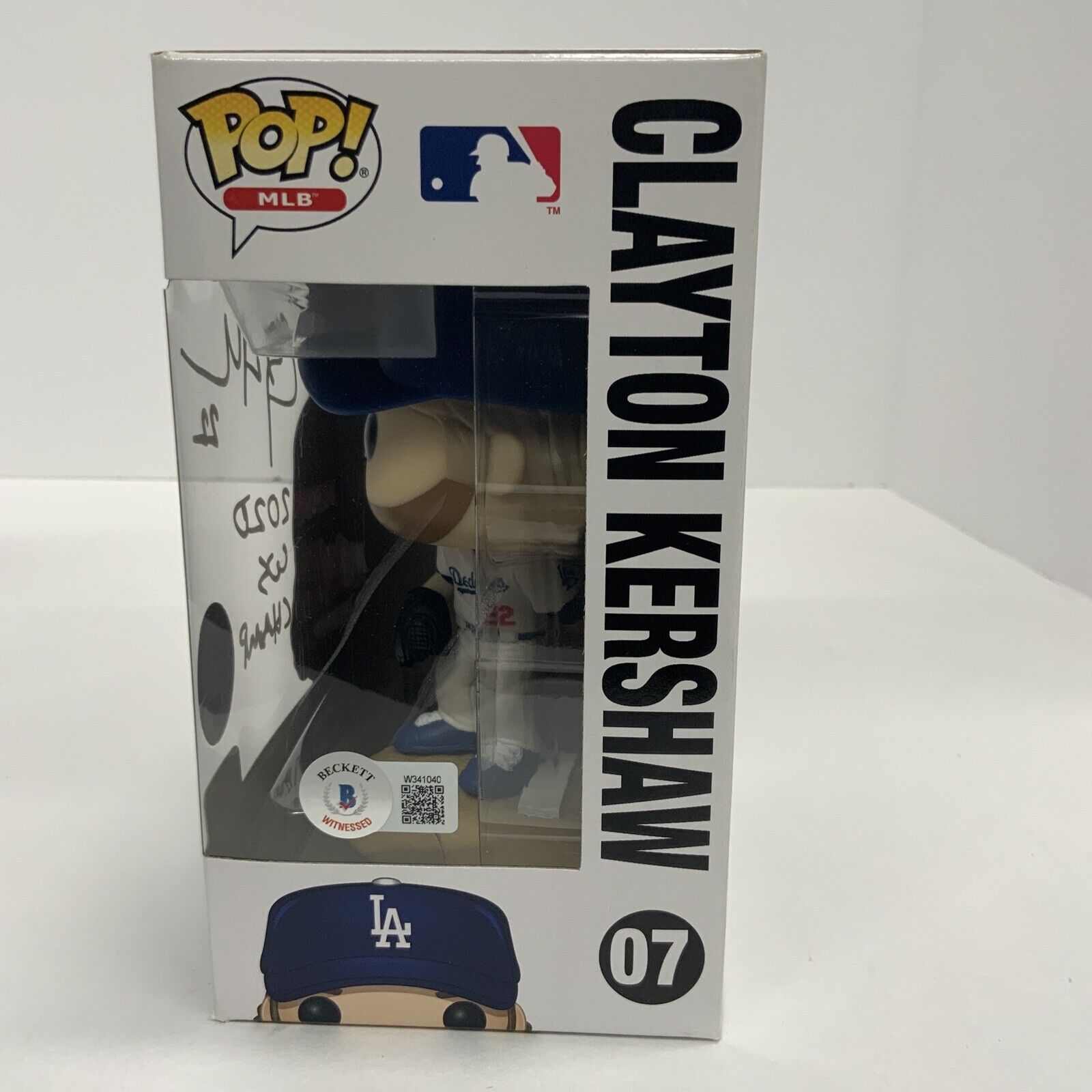 CLAYTON KERSHAW SIGNED DODGERS FUNKO POP 07 "2020 WS CHAMP" INSCRIPTION BAS ITP