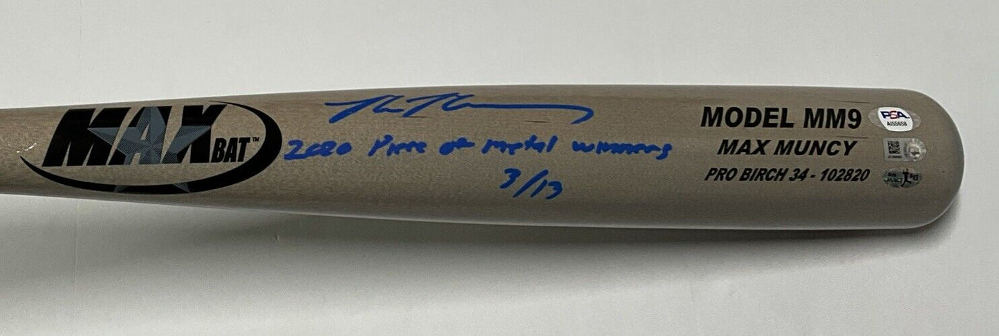 3/13 MAX MUNCY SIGNED GAME MODEL MM9 MAXBAT "2020 piece of metal winner" MLB PSA