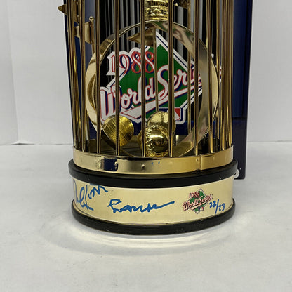 OREL HERSHISER KIRK GIBSON LASORDA SIGNED DODGERS 12" 88 WS TROPHY PSA 8A78414