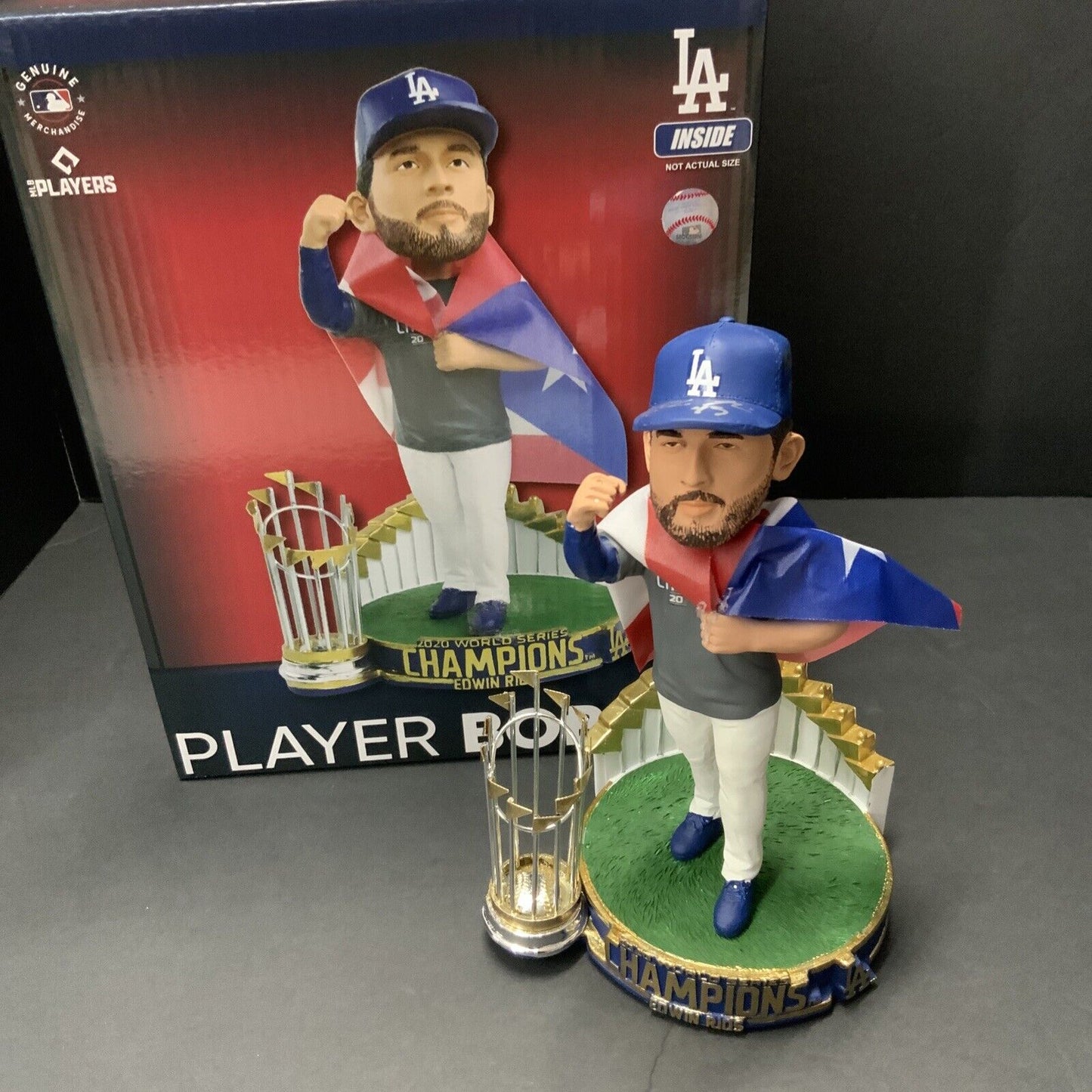 EDWIN RIOS DODGERS SIGNED CHAMPIONSHIP BOBBLEHEAD "PODER BORICUA" BAS WS88863