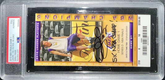 DEREK FISHER SIGNED 2010 NBA FINALS TICKET STUB "5X NBA CHAMPS" PSA 73335484