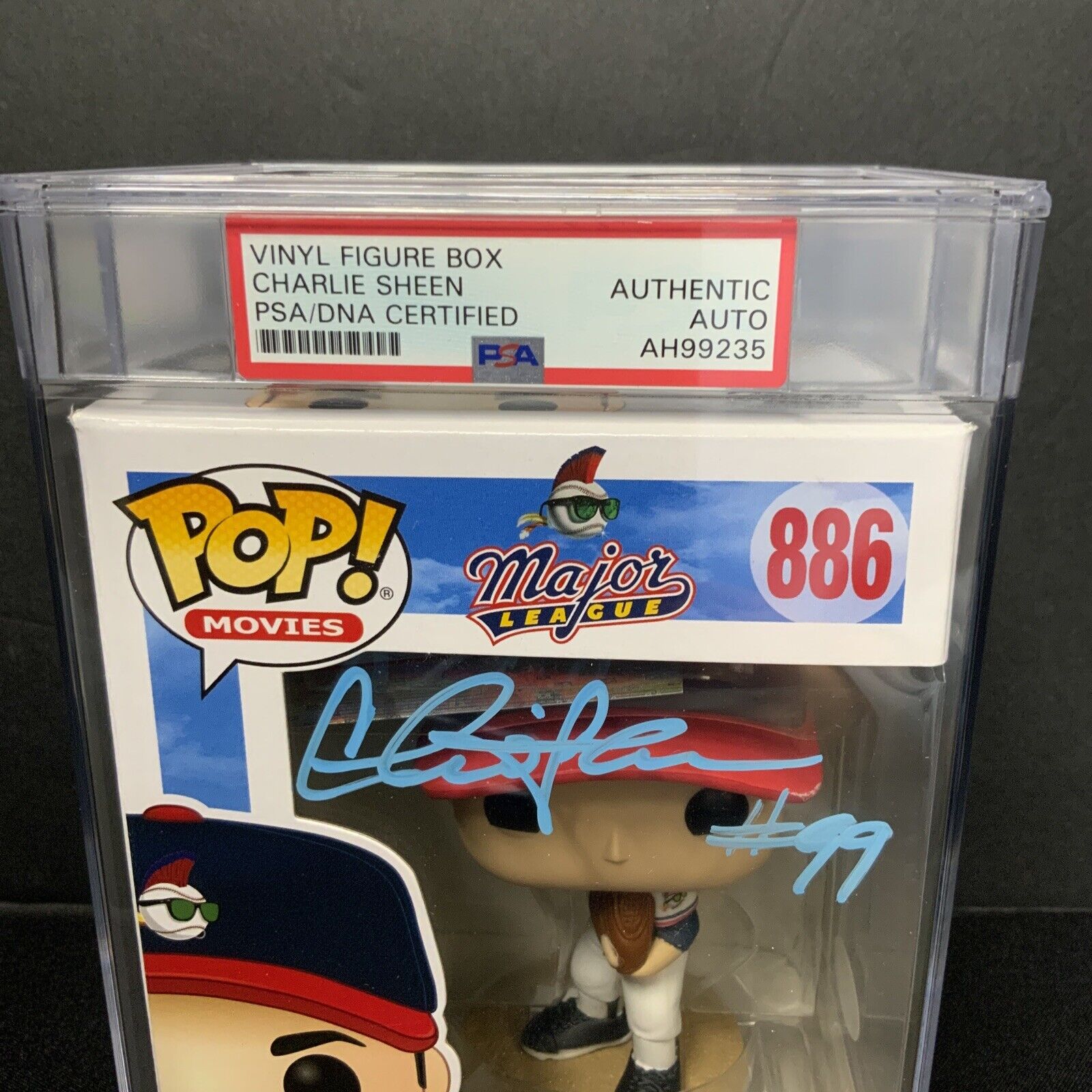 CHARLIE SHEEN SIGNED "RICKY VAUGHN" FUNKO POP  PSA SLABBED  AH99235