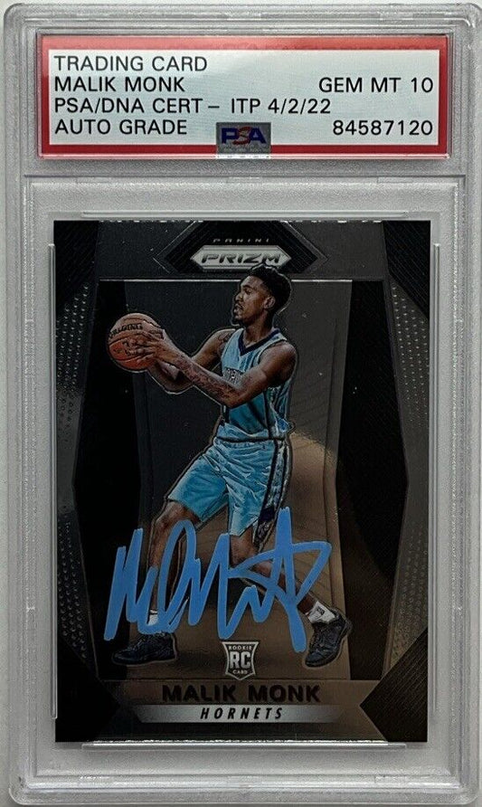 MALIK MONK SIGNED HORNETS PANINI PRIZM 233 RC PSA SLABBED 84587120 GM MT 10 AUT0