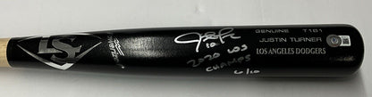 6/10 S JUSTIN TURNER DODGERS SIGNED LOUISVILLE SLUGGER BAT "2020 WS CHAMPS" BAS