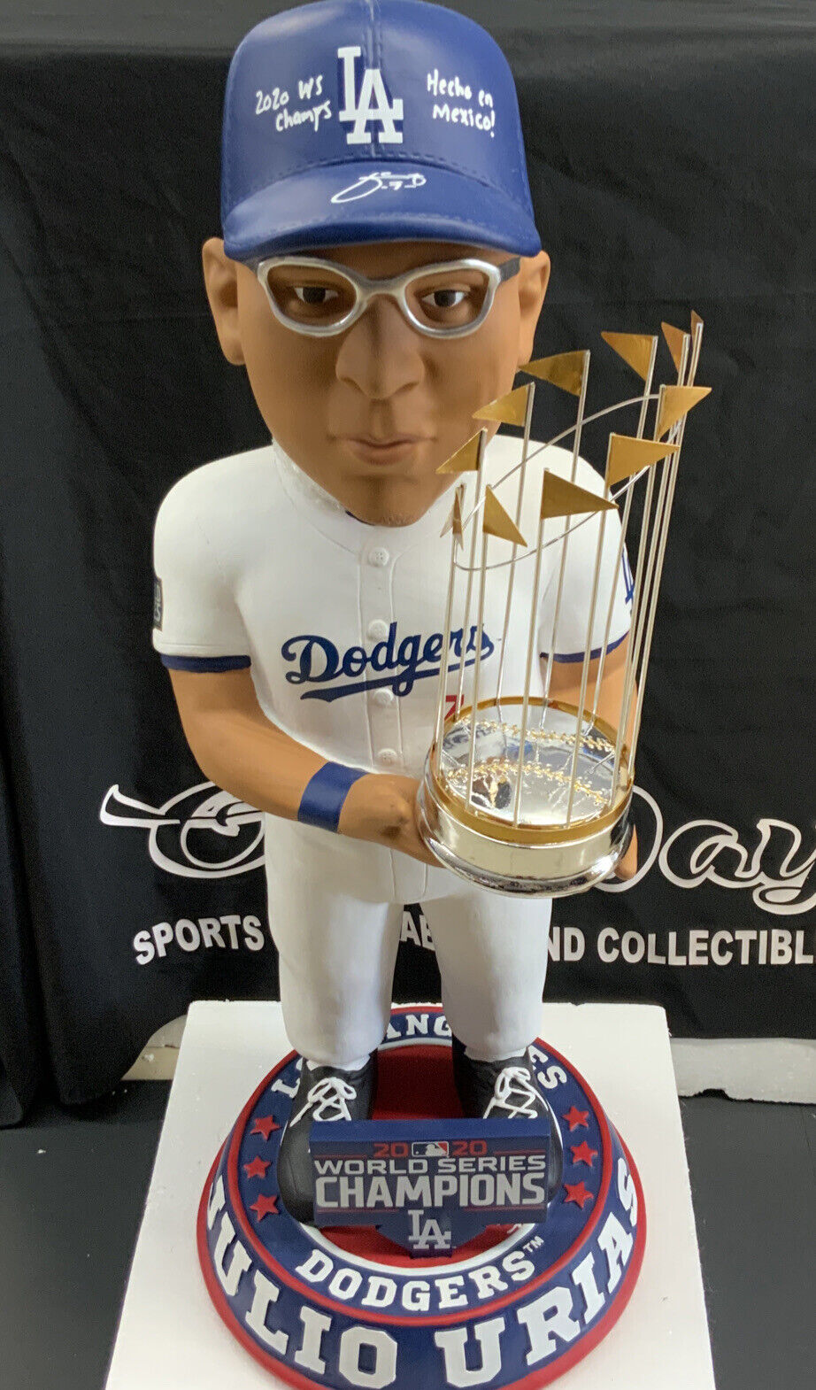 9/15 JULIO URIAS SIGNED DODGERS 2020 WS 3FT BOBBLEHEAD "CHAMPS HECHO MEXICO" BAS