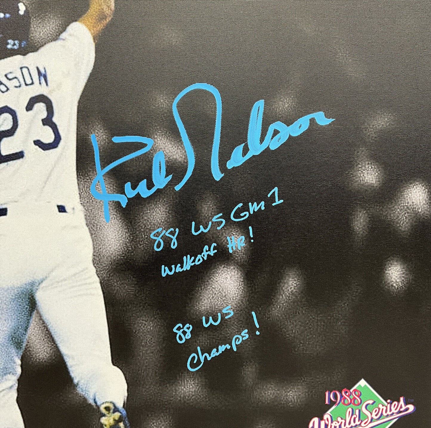 KIRK GIBSON DODGERS SIGNED 20X30 STRETCHED SCULLY CANVAS 4 INSCRIPT BAS W140631