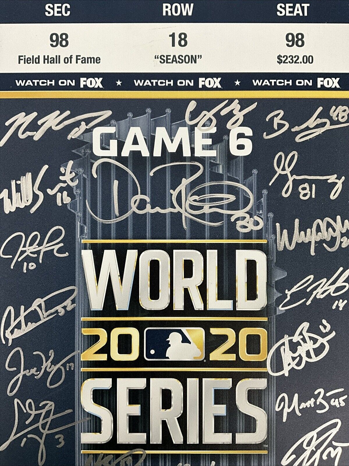 DODGERS 2020 WORLD SERIES FULL TEAM SIGNED 8X20 TICKET 29 AUTOS PSA 9A48440