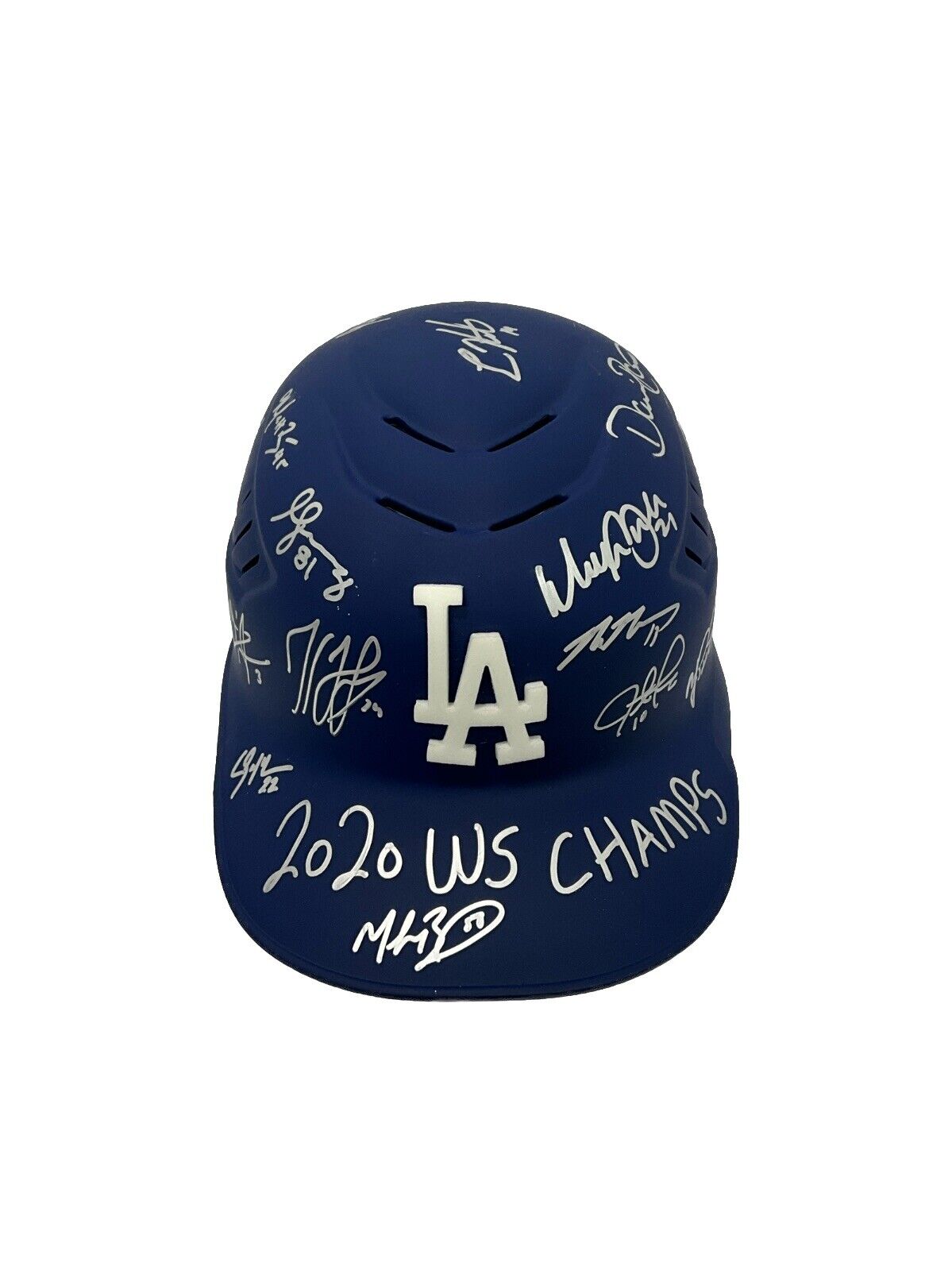 DODGERS 2020 WORLD SERIES CHAMPION FULL TEAM SIGNED HELMET 29 AUTOS PSA 9A26528