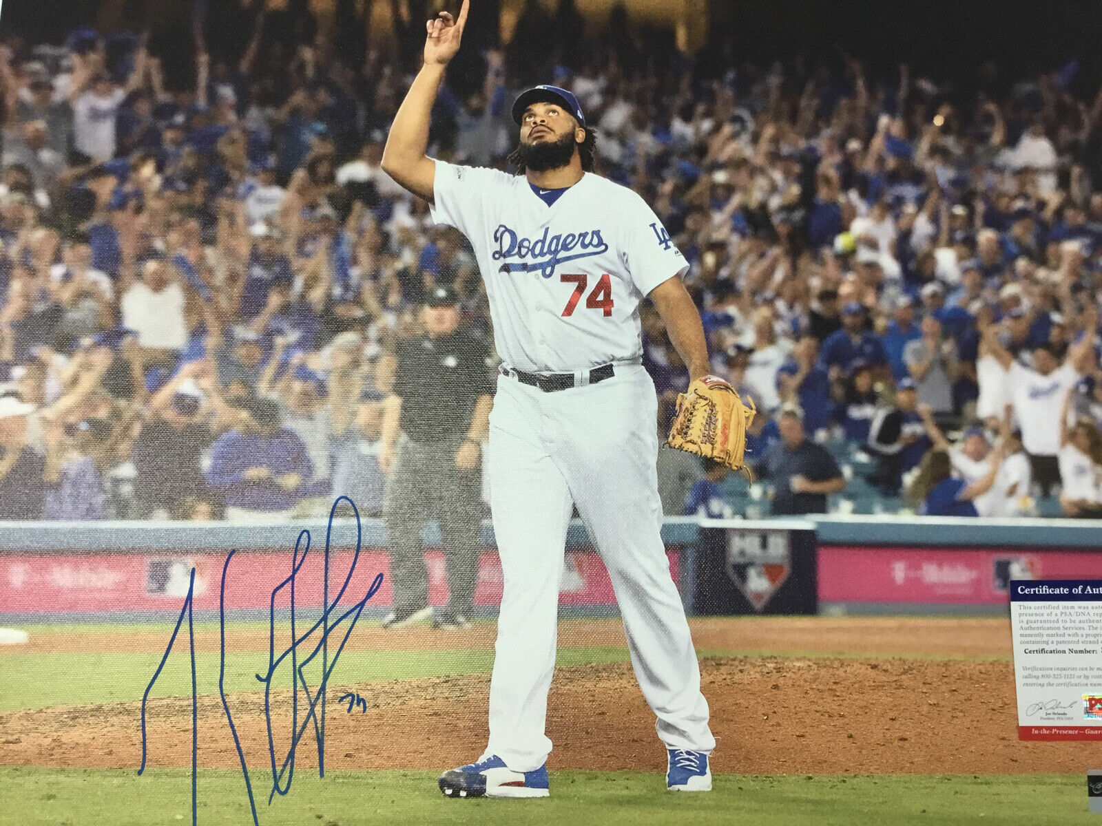 KENLEY JANSEN DODGERS ALL TIME SAVES LEADER SIGNED 18X22 CANVAS PRINT PSA 6995