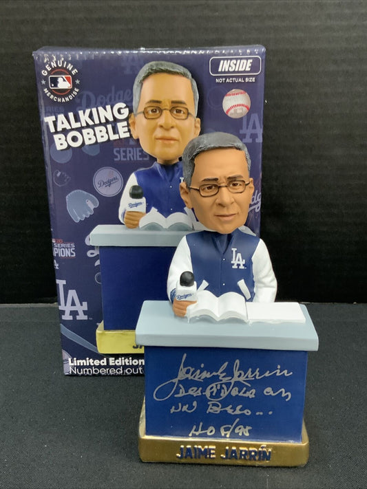 JAIME JARRIN SIGNED TALKING BOBBLEHEAD "HOF 98, DESPIDALA CON UN BESO" PSA 