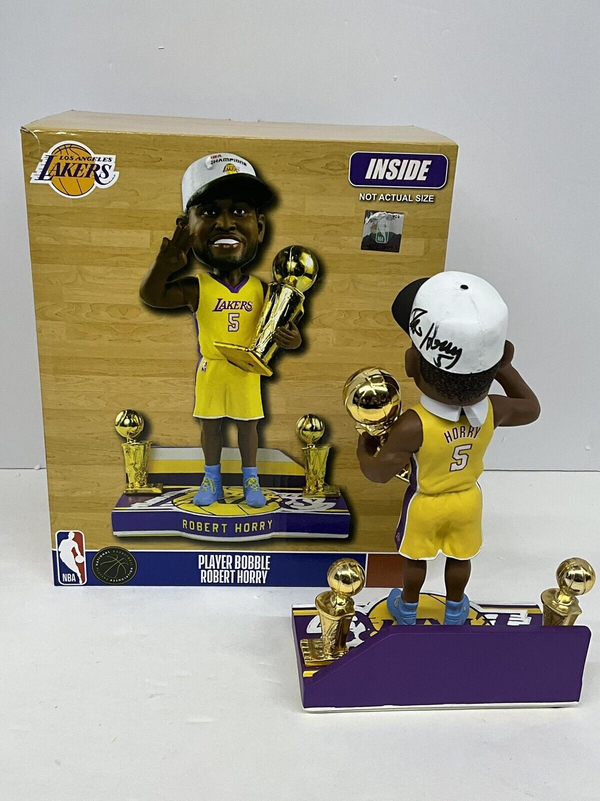 ROBERT HORRY SIGNED LAKERS 3X CHAMPION LIMITED #/216 FOCO BOBBLEHEAD BAS W128256