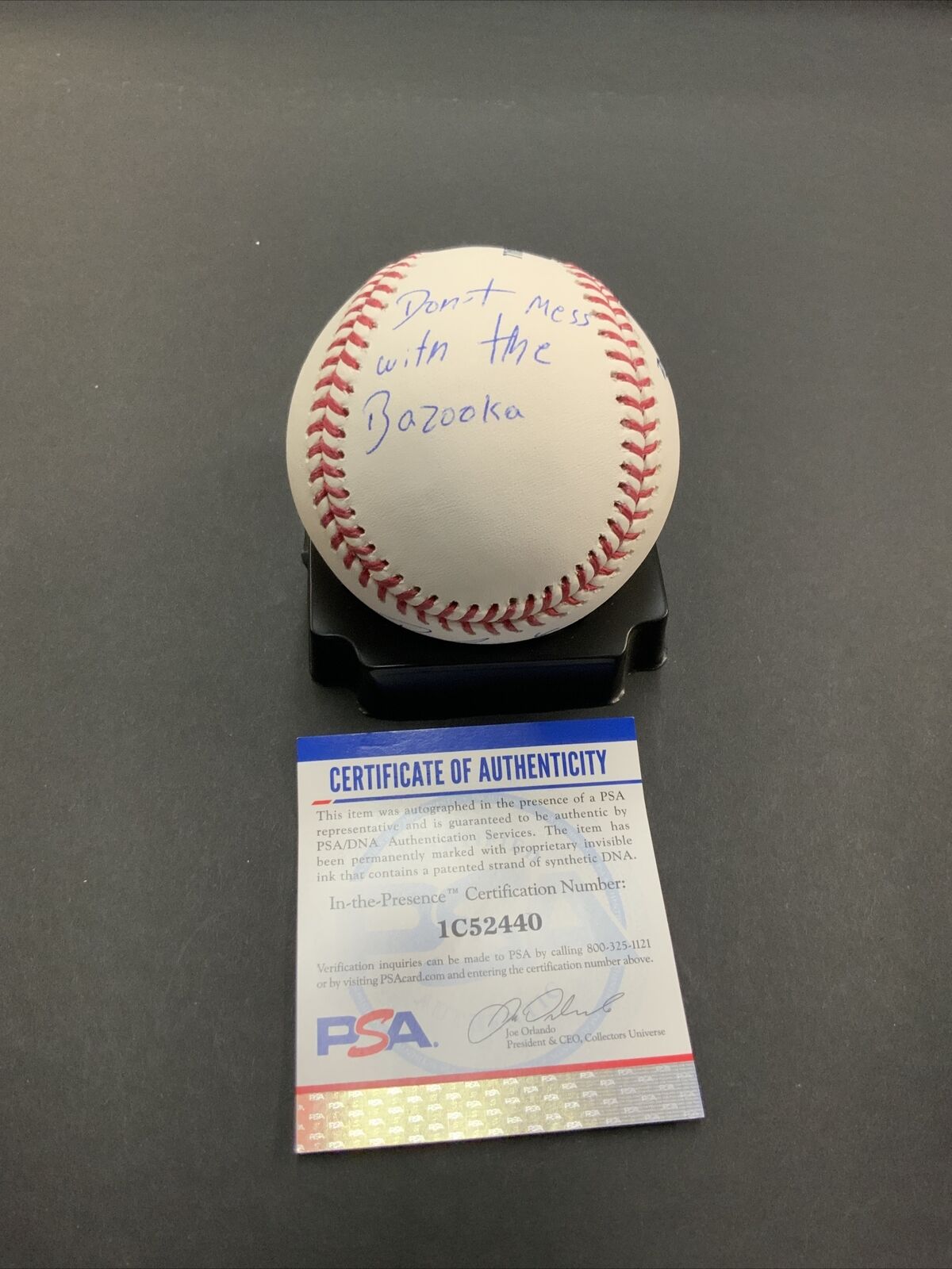 BRUSDAR GRATEROL DODGERS BASEBALL"DON'T MESS WITH THE BAZOOKA" INSCRIPTION PSA