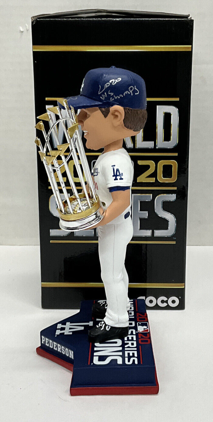 JOC PEDERSON DODGERS SIGNED FOCO CHAMPION BOBBLEHEAD "2020 WS CHAMP" BAS WL97097