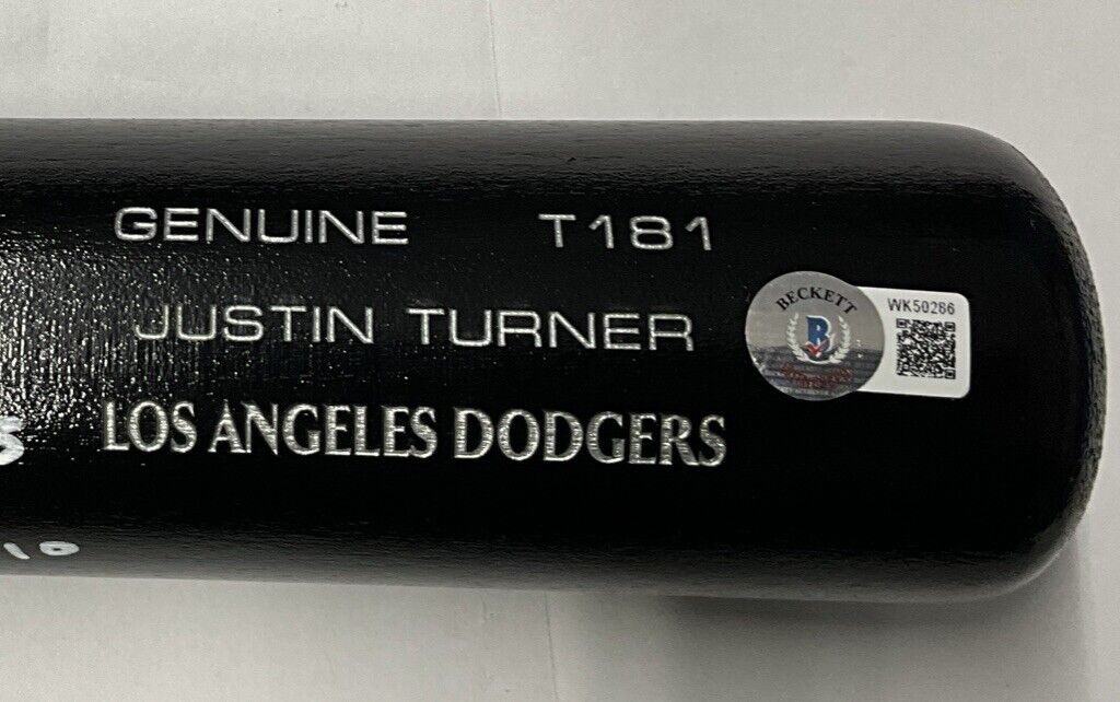 10/10 W JUSTIN TURNER DODGERS SIGNED LOUISVILLE SLUGGER BAT "2020 WS CHAMPS" BAS