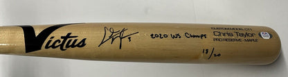 18/20 CHRIS TAYLOR DODGERS SIGNED VICTUS GAME MODEL BAT "2020 WS CHAMPS" INS PSA