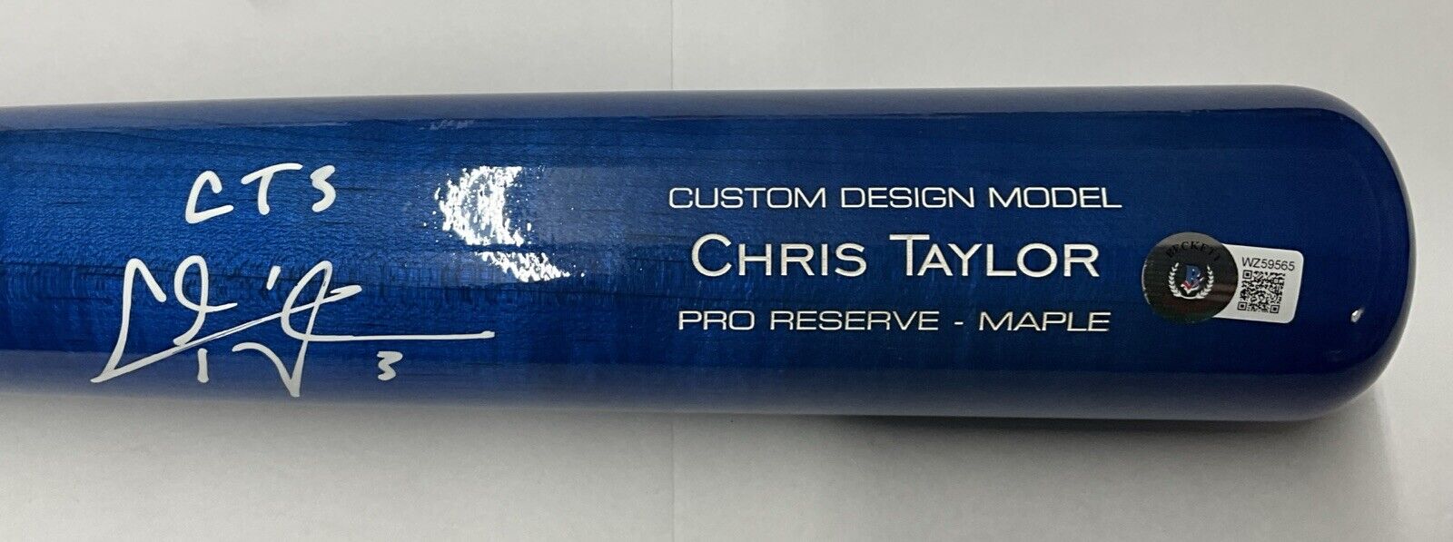 CHRIS TAYLOR DODGERS SIGNED VICTUS MODEL BLUE BAT "CT3" INSCRIPTION BAS WZ59565