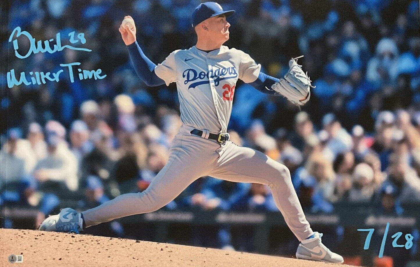 7/28 BOBBY MILLER DODGERS SIGNED 20X30 CANVAS PRINT "MILLER TIME" BECKETT ITP