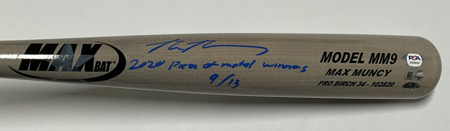 9/13 MAX MUNCY SIGNED GAME MODEL MM9 MAXBAT "2020 piece of metal winner" MLB PSA