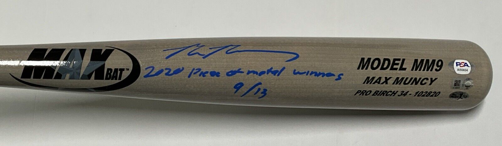 9/13 MAX MUNCY SIGNED GAME MODEL MM9 MAXBAT "2020 piece of metal winner" MLB PSA