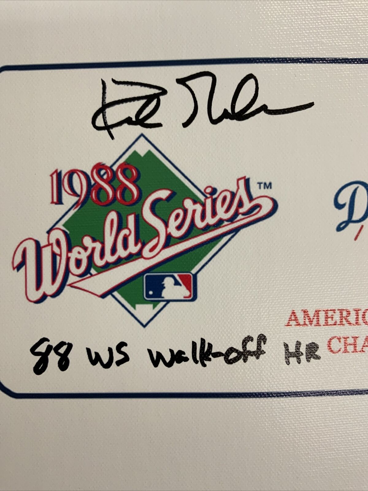 DODGERS KIRK GIBSON SIGNED 7X20 88 WS GAME 1 TICKET CANVAS" 88 WS WALK OFF" PSA