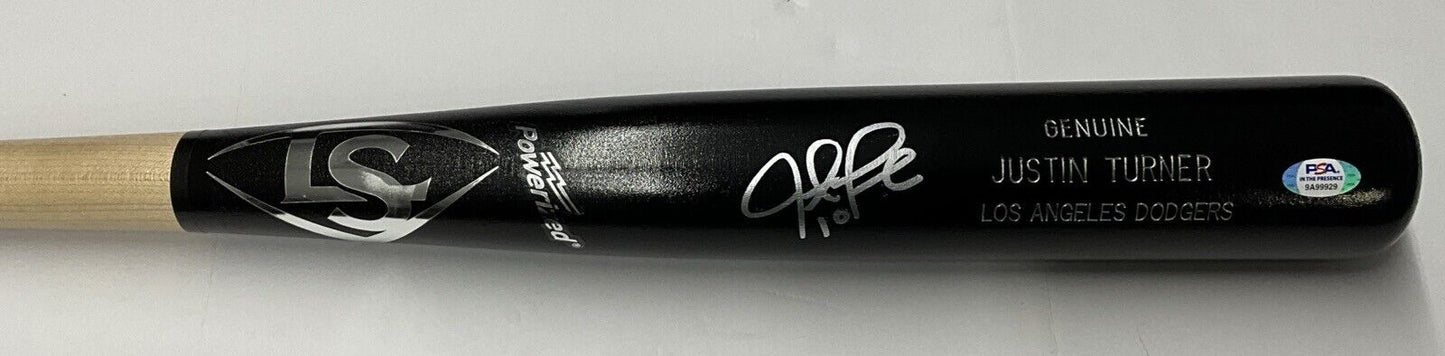 JUSTIN TURNER DODGERS WS CHAMP SIGNED LOUISVILLE SLUGGER MODEL BAT PSA 9A99929