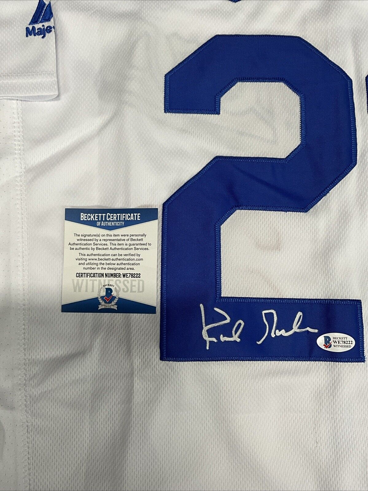 KIRK GIBSON SIGNED DODGERS 88 WORLD SERIES JERSEY "88 NL MVP" INSC BAS WE78222