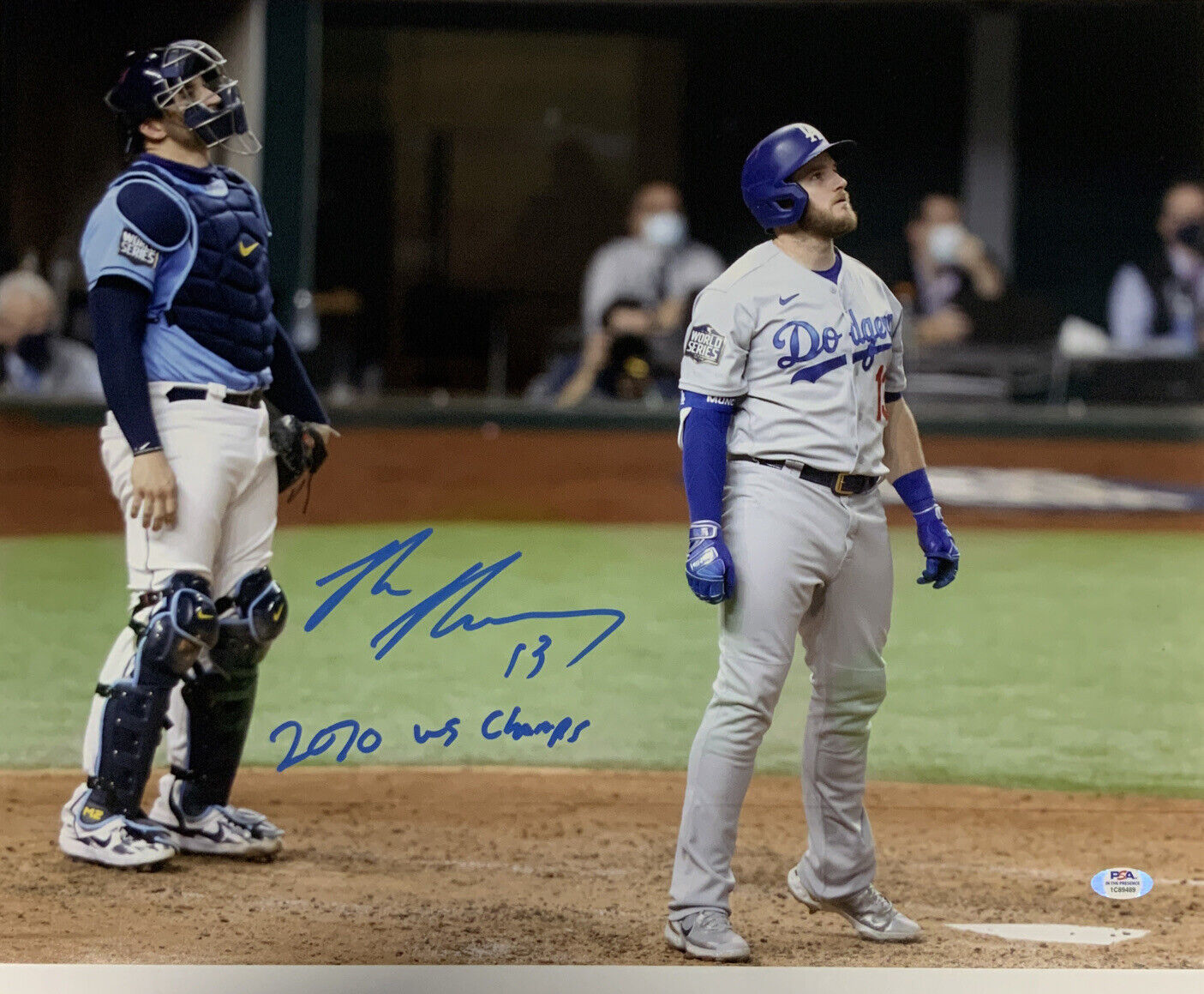 MAX MUNCY DODGERS SIGNED 16X20 WORLD SERIES GAME 5 HR PHOTO "2020 WS CHAMPS" PSA