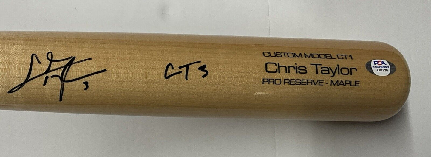 CHRIS TAYLOR DODGERS SIGNED VICTUS MODEL BLONDE BAT "CT3" INSCRIPT PSA 1C01220